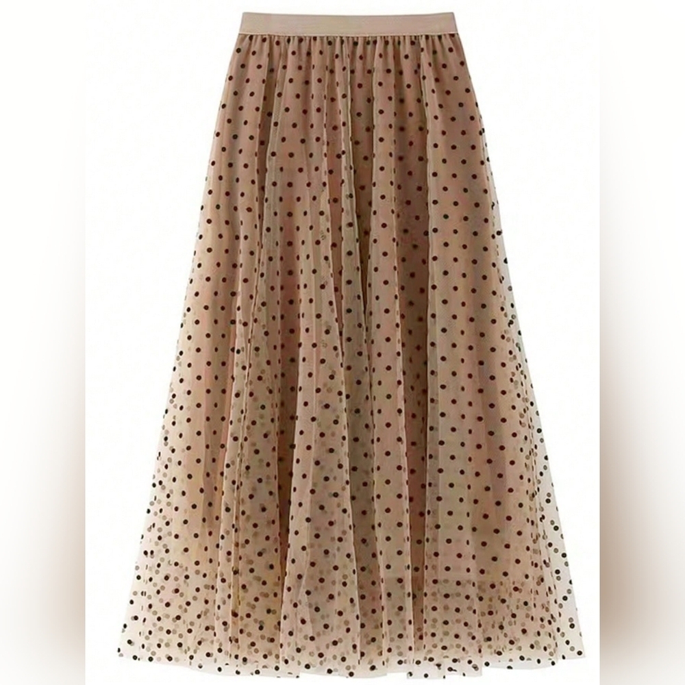 Polka Dot Mesh Overlay Skirt - Picture 2 of 3